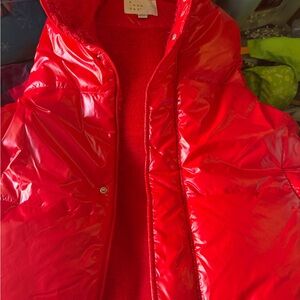 Red Shiny Puffer Vest Sherpa lined women’s size medium